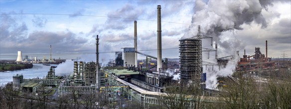 Panorama of the Thyssenkrupp Steel steelworks in Duisburg-Marxloh, on the Rhine, STEAG coal-fired