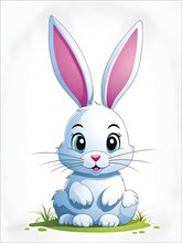 A simple cartoon Easter bunny with a white background, abstract illustration, AI generated