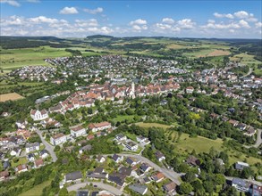 Aerial view of the town of Engen in Hegau with the historic old town, district of Constance,