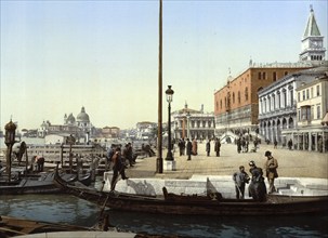 In front of the Doge's Palace, Venice, Italy, Historic, digitally restored reproduction from a 19th