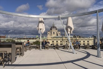 The MQ Dragonfly on the roof of the Leopold Museum with a view of the Kunsthistorisches Museum,