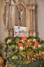 Vegetable offerings at the altar in the Church of St. Epvre during the "Fête de la choucroute"