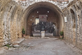 Tunnel vault, powder magazine, figures, memorial, Arkadi, Orthodox monastery, national monument,