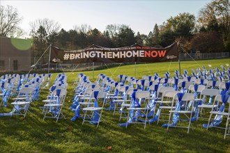 West Bloomfield, Michigan USA, 3 November 2023, Temple Shir Shalom arranged 220 white chair with