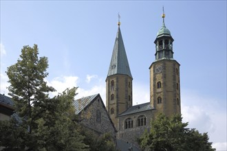 Towers of the Romanesque Market Church of St. Cosmas and Damian, Goslar, Harz Mountains, Lower