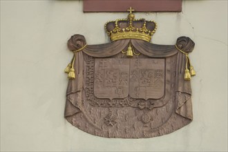 Coat of arms with crown at the castle, relief, Bad Homburg, Taunus, Hesse, Germany, Europe