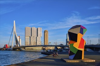 ROTTERDAM, NETHERLANDS, MAY 14, 2017: Rotterdam cityscape with Erasmus bridge over Nieuwe Maas