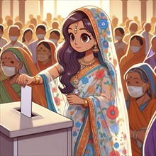 Indian citizen casting vote in ballot box in general election. AI Generated