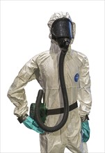 Personal Protective Equipment, PPE protective clothing with respirator with FFP3 filter for