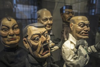 Wooden hand puppets featuring World War Two leaders Adolph Hitler, Roosevelt, Stalin, Churchill and