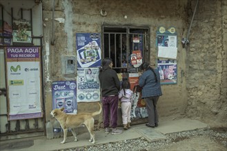 Customers in front of a shop, San Pedro de Saño, Peru, South America