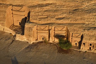 Nabataean Tombs at the Rock Qasr Al-Bint, Blue Hour, Hegra or Mada'in Salih, AlUla Region, Medina