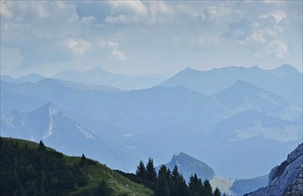 View from the Wendelstein into the surroundings, August, Bavaria, Germany, Europe