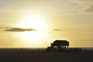 Pile dwellings in St. Peter-Ording, Schleswig-Holstein, Germany, Europe