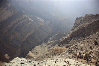 Landscape formation at Jebel Shams, Oman, Asia