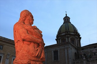 In the old town of Palermo, in Piazza Pretoria, fountain figure of the Fontana Pretoria fountain