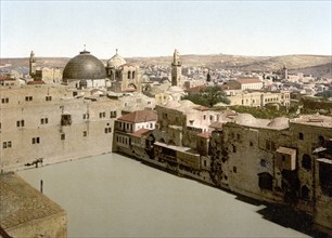 The pool of Hezekiah, Jerusalem, Holy Land, Israel, c. 1890, Historic, digitally restored