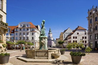 Döbeln Schlegelbrunnen fountain at the town hall. Döbeln is located in the Central Saxon hill