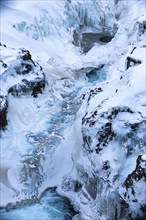 Icy and snow-covered Kolugljufur Canyon, Northern Iceland Vestra, Iceland, Europe