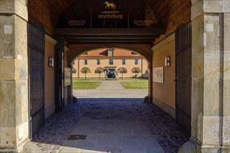 View into the courtyard of the State Stud Moritzburg near Dresden, Saxony, Germany, the State Stud