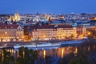 Evening view of Prague and Vltava river from Letna Park. Prague, Czech Republic, Europe