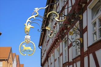 Inn sign, Alte Post restaurant, restaurant, building, window, half-timbered, historic building,