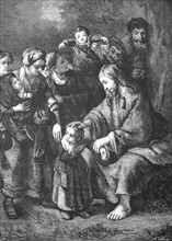 Jesus Christ blesses the children, after a motif by Rembrandt, Historical, digitally restored