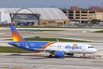 An Airbus A320 aircraft of Allegiant Air with the registration number N205NV at Chicago Midway