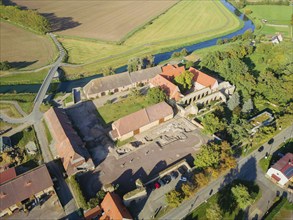 Aerial view of Memleben Monastery and presumed imperial palace, Memleben, Saxony-Anhalt, Germany,