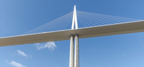 Millau viaduct, cable-stayed bridge over Tarn valley. The highest road bridge in the world. A75