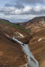 Stream between colourful rhyolite mountains, Hveradalir geothermal area, Kerlingarfjöll, Icelandic