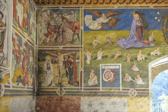 Gothic frescoes in the castle chapel of St Stephen, Morter, Latsch, South Tyrol, Italy, Europe