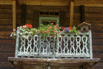 Balcony at an old farmhouse, Ulten, South Tyrol, Italy, Europe