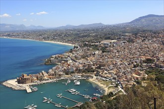 View of Castellammare del Golfo with the castle and the harbour, municipality in the province of