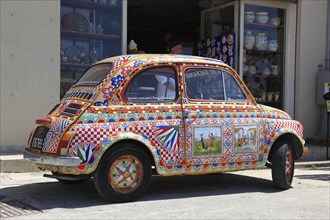 Car, colourfully painted 500 Fiat, Sicily, Italy, Europe