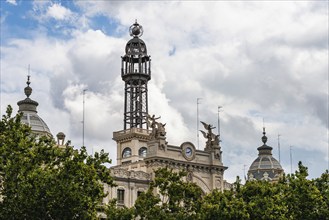 Architecture and buildings over Plaza del Ayuntamiento, Valencia, Spain, Europe