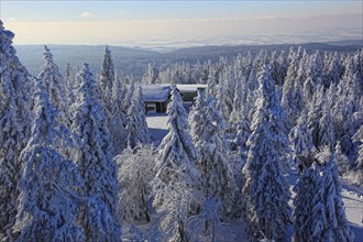 Winter landscape in the Fichtel Mountains, view from the Ochsenkopf, Bayreuth County, Upper