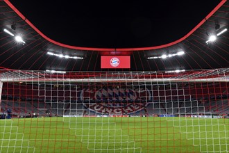 Overview Interior Allianz Arena, empty, FC Bayern Munich logo, scoreboard, Munich, Bavaria,