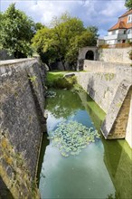 Historic town fortification part of weir system Wassergraben, Rothenburg ob der Tauber, Bavaria,