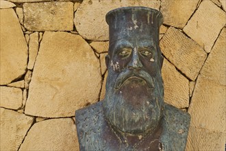 Bust, Bronze, Abbot Gabriel, Stone Wall, Arkadi, Orthodox Monastery, National Monument, Rethimnon