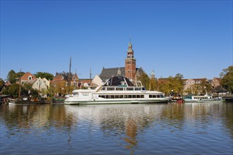 Historic town hall and weighbridge, harbour, river Leda, Leer, East Frisia, Lower Saxony, Germany,