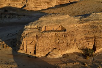 Nabataean Tombs at the Rock Qasr Al-Bint, Blue Hour, Hegra or Mada'in Salih, AlUla Region, Medina