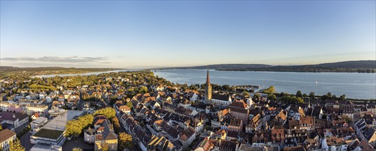 Aerial view of the town of Radolfzell with the Mettnau peninsula, Constance district,