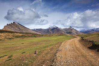 Road in mountains (Himalayas) . Spiti Valley, Himachal Pradesh, India, Asia