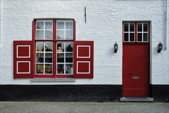 Door and window of an old house, Bruges (Brugge), Belgium, Europe