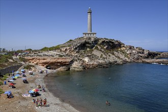 Calafría beach and lighthouse at Cabo de Palos, near La Manga del Mar Menor, Murcia province, Costa