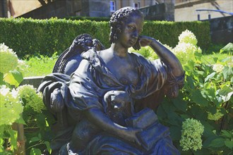 The sculpture of Margravine Wilhelmine on La Spezia Square, Bayreuth, Upper Franconia, Bavaria,