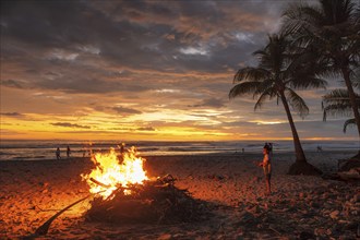 Campfire on the beach of Santa Teresa, Peninsula de Nicoya, Guanacaste, Costa Rica, Central America