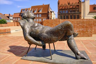 Sculpture Reclining Sofia by Bärbel Dieckmann, erected in the bricked-up ground plan of the ruins