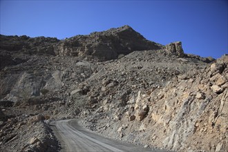 Landscape in the Jebel Harim area, in the Omani enclave of Musandam, Oman, Asia